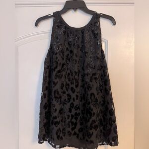 Ann Taylor Elegant Black and Shimmery Leopard Halter Blouse